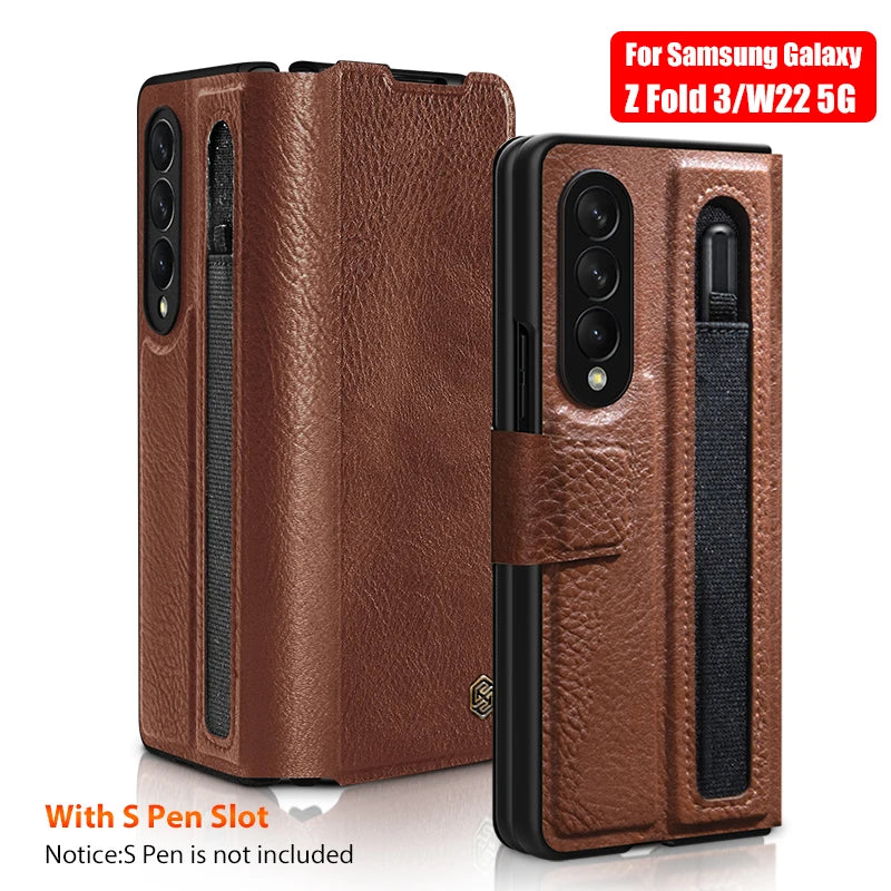 📱 Funda Galaxy Z Fold 6 para Z Fold 5 Aoge Cuero Lujo con Soporte y Ranura S-Pen Nillkin