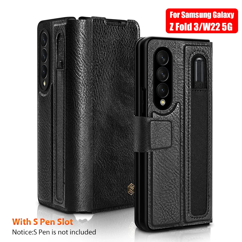 📱 Funda Galaxy Z Fold 6 para Z Fold 5 Aoge Cuero Lujo con Soporte y Ranura S-Pen Nillkin
