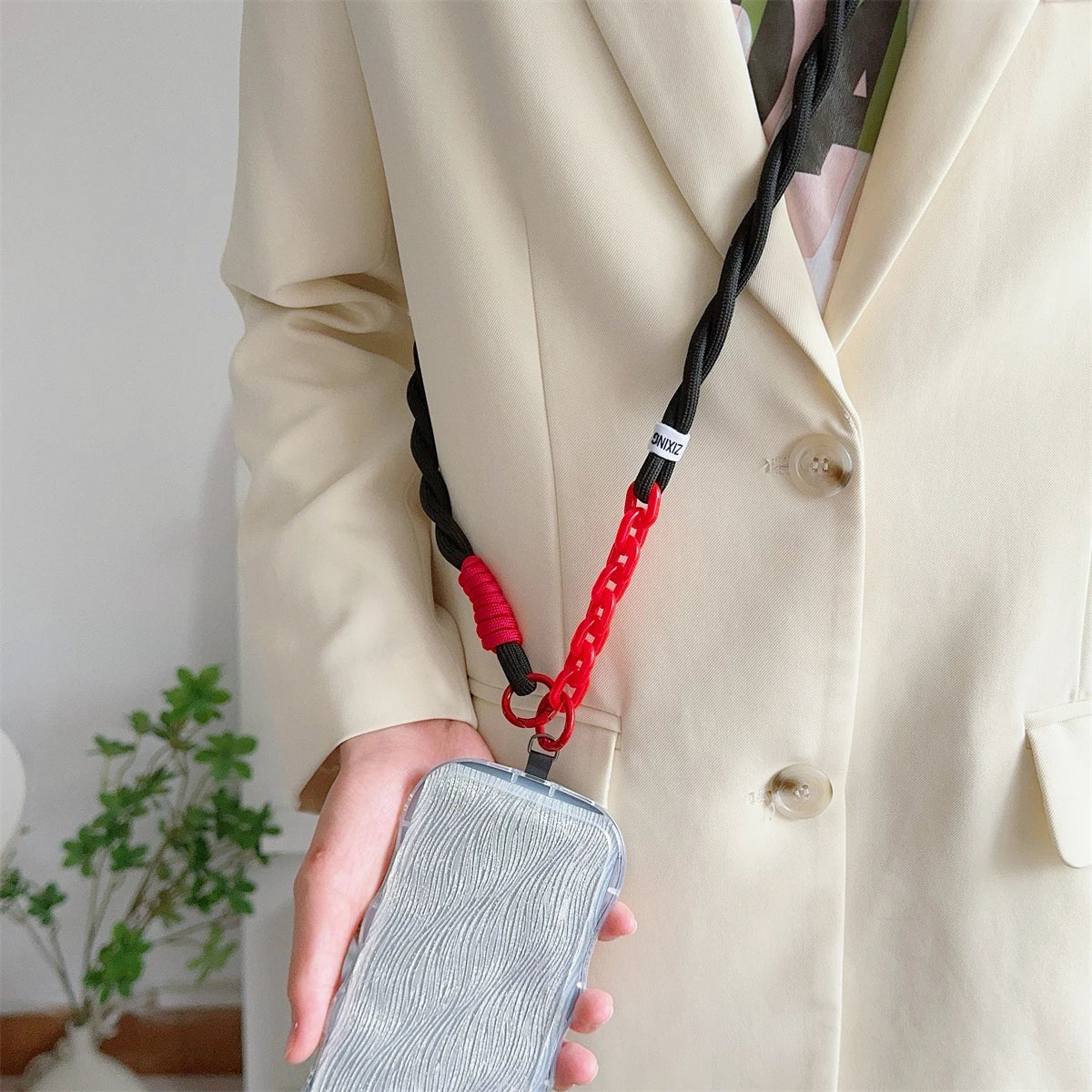 🎀 Lanyard lindo para celular – Correa acrílica universal cruzada con clip, cuerda para cuello y pulsera anticaída