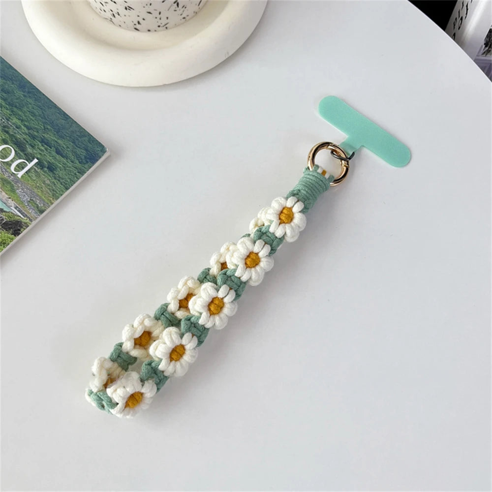 🎀 Pulsera de Flor Tejida de Lujo – Llavero con flor estilo boho, correa corta para la muñeca, ideal como regalo femenino