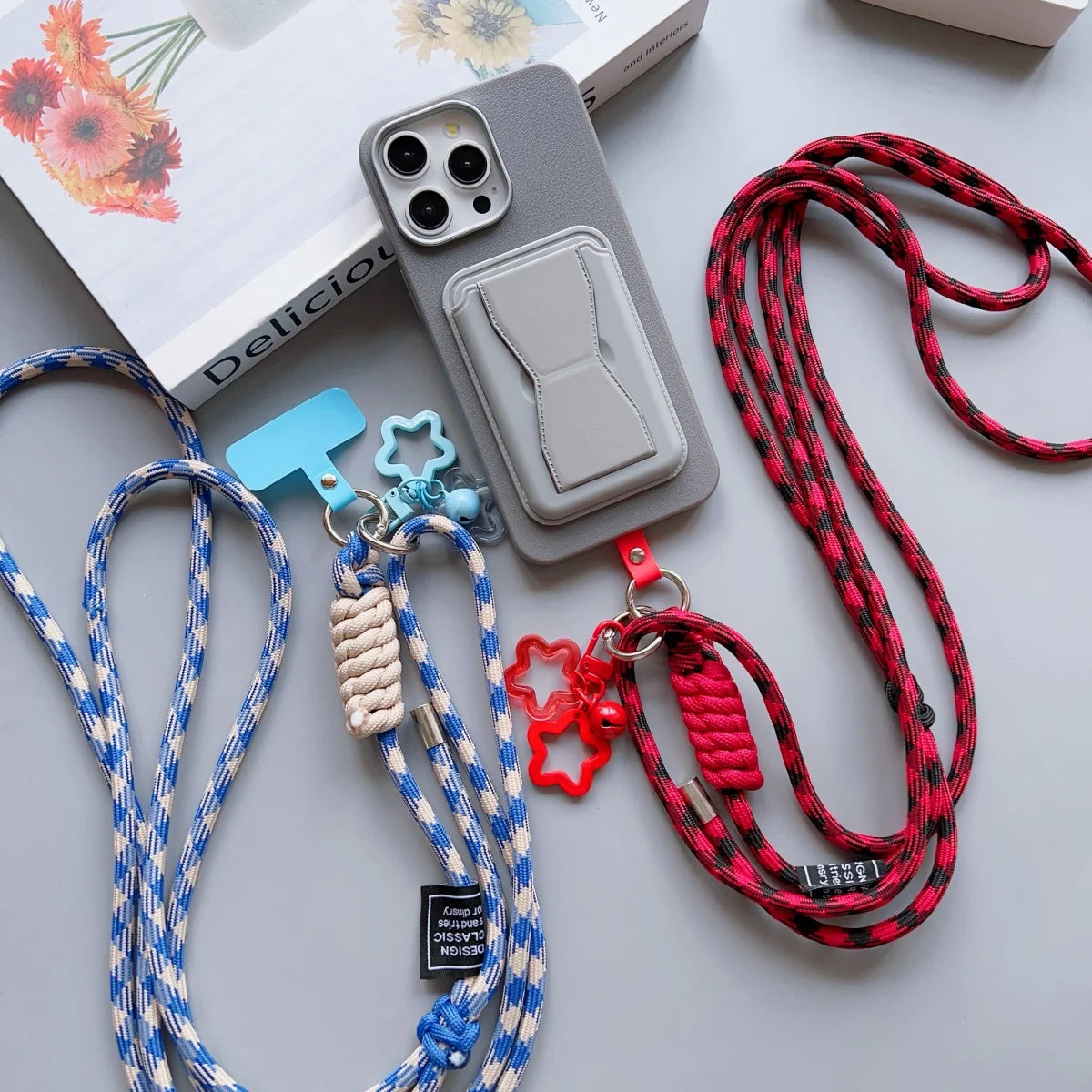 🎀 Lanyard con diseño de cuadros – Correa acrílica universal cruzada con cuerda para cuello anticaída