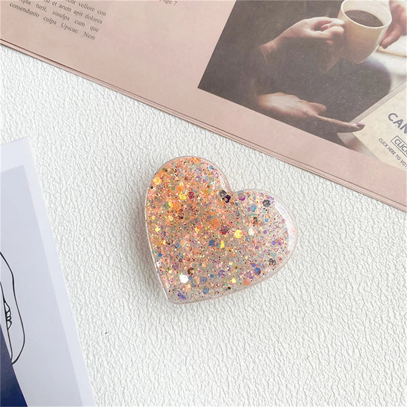 🎀 Soporte Epóxico de Corazón – Griptok coreano con brillo para iPhone o Samsung, accesorio de amor brillante y cómodo