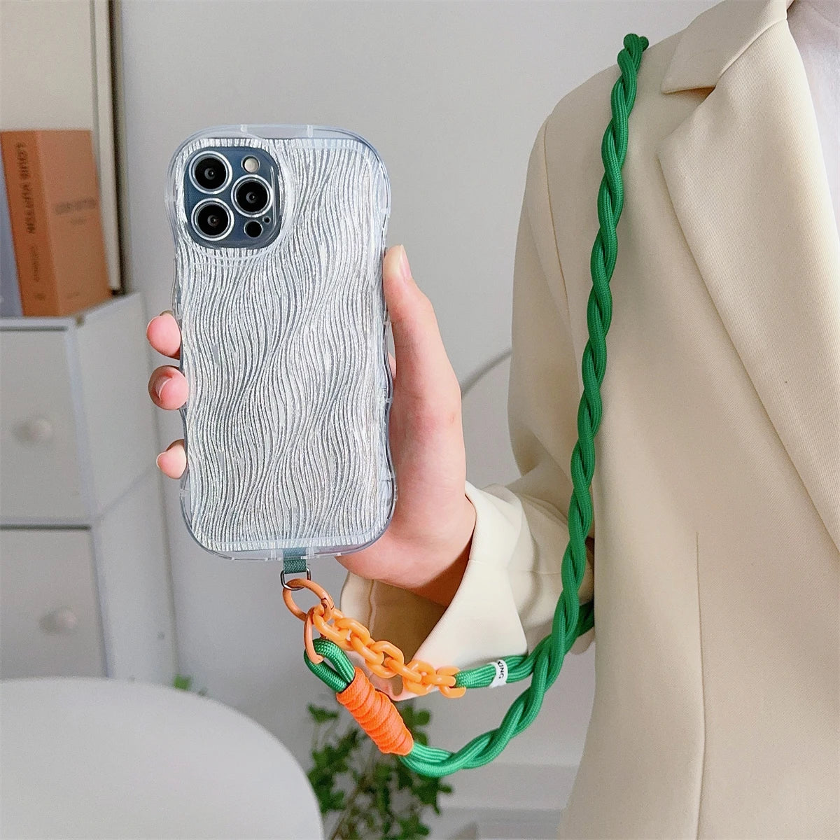 🎀 Lanyard lindo para celular – Correa acrílica universal cruzada con clip, cuerda para cuello y pulsera anticaída