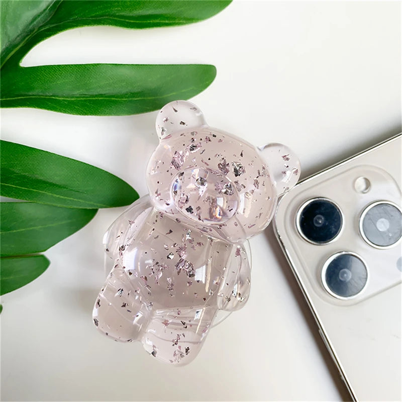 🎀 Soporte de Osito con Brillos – Griptok universal con escarcha y diseño cristalino, soporte para celular cute y brillante