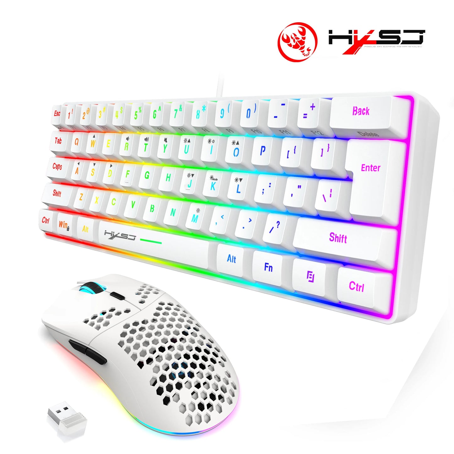 Combo Gamer Mini Portátil | Teclado Alámbrico Ergonómico ⌨️ RGB Retroiluminado Mouse Inalámbrico para Laptop