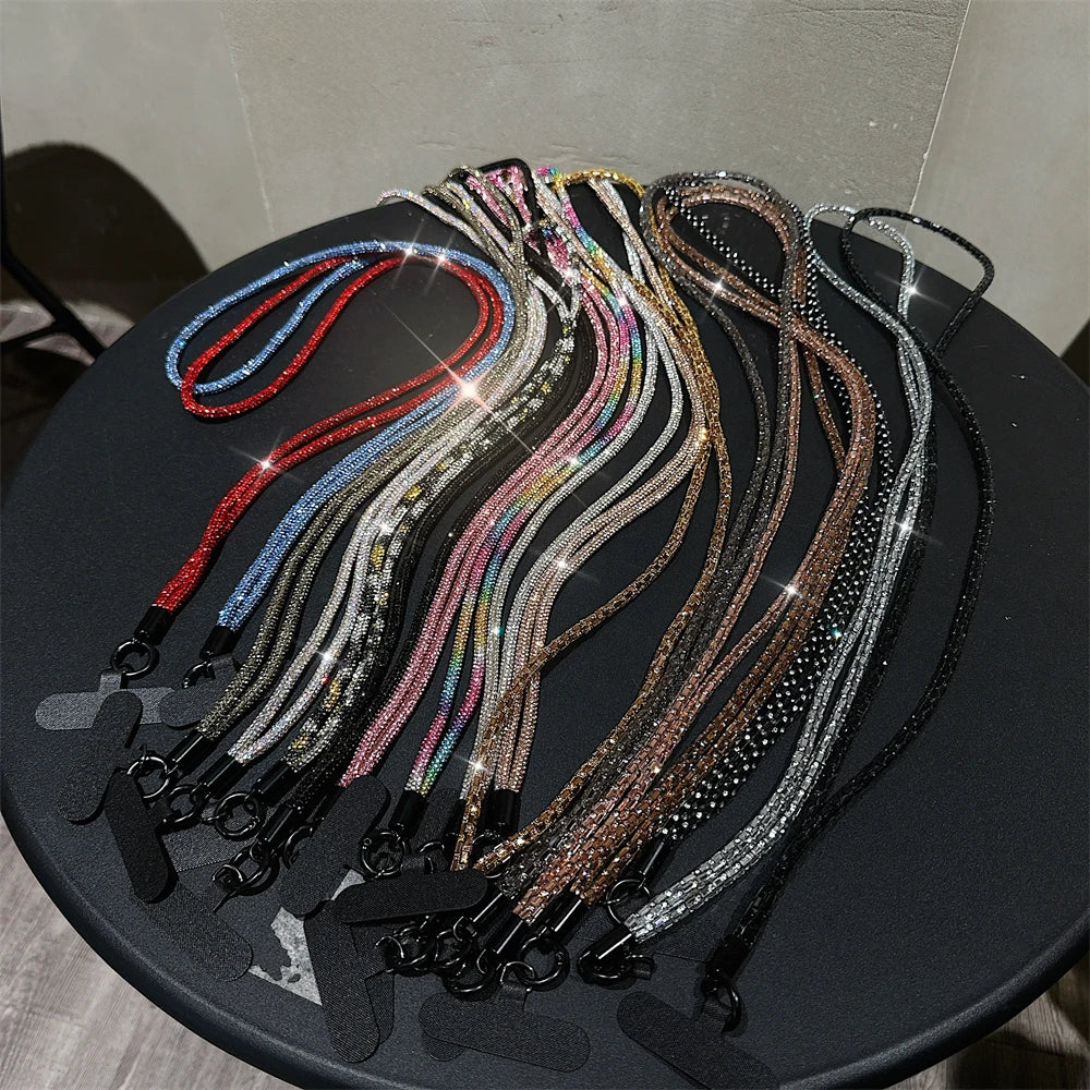 🎀 Lanyard de lujo con diamantes – Correa cruzada brillante para celular, pulsera y charm