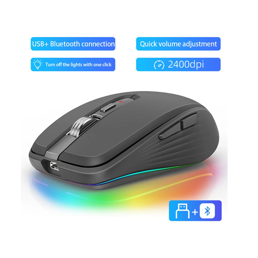 🖱️ HXSJ M303 Mouse inalámbrico 2.4G doble modo, ergonómico, RGB con retroiluminación, 6 botones, 700mAh para oficina y gaming