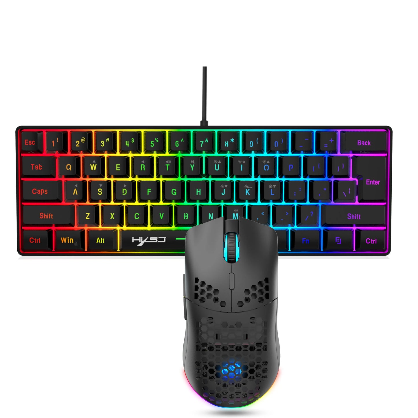 Combo Gamer Mini Portátil | Teclado Alámbrico Ergonómico ⌨️ RGB Retroiluminado Mouse Inalámbrico para Laptop
