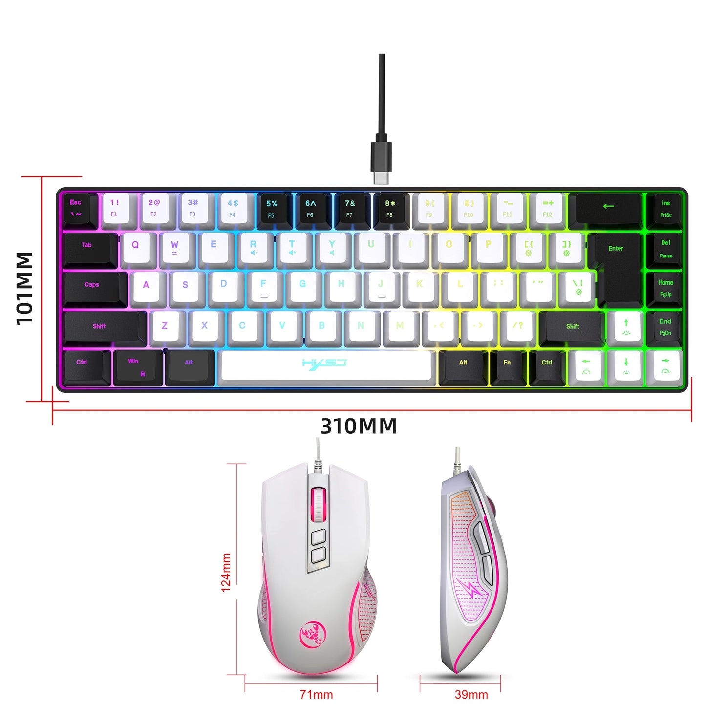 🎮 Combo Gamer Mini V200 2024 🆕 | Teclado Compacto 68 Teclas con Sensación Mecánica ⌨️ + Mouse RGB Luminoso 🌈 Ideal para PC Gaming 💻🖱️
