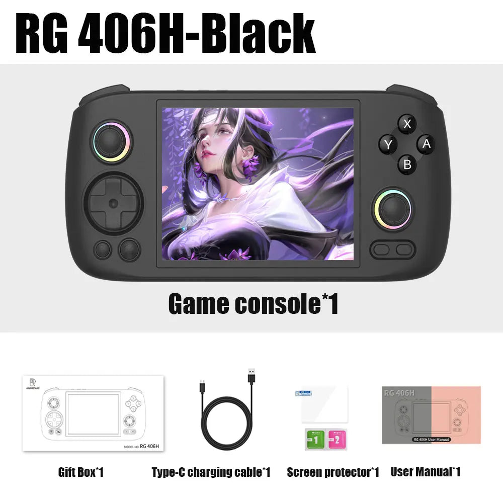 🎮🚀ANBERNIC RG406H – Potencia Android en Formato Retro Consola Portátil de 4" IPS, Android 13, Joysticks RGB y Más de 4000 Juegos