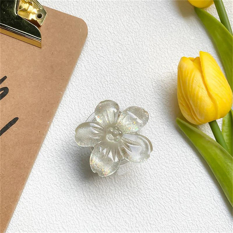 🎀 Soporte de Flor Epóxica – Griptok coreano con anillo para celular, diseño de flor con brillo cristal, ideal para iPhone y Samsung