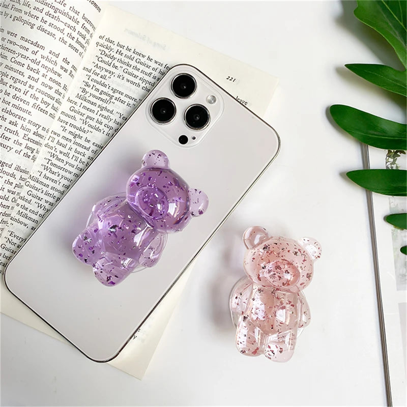 🎀 Soporte de Osito con Brillos – Griptok universal con escarcha y diseño cristalino, soporte para celular cute y brillante