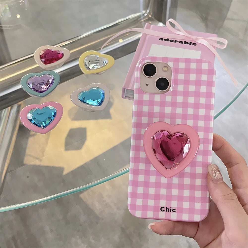 🎀 Soporte de Corazón con Diamantes – Griptok brillante de lujo, soporte para celular estilo romántico y elegante
