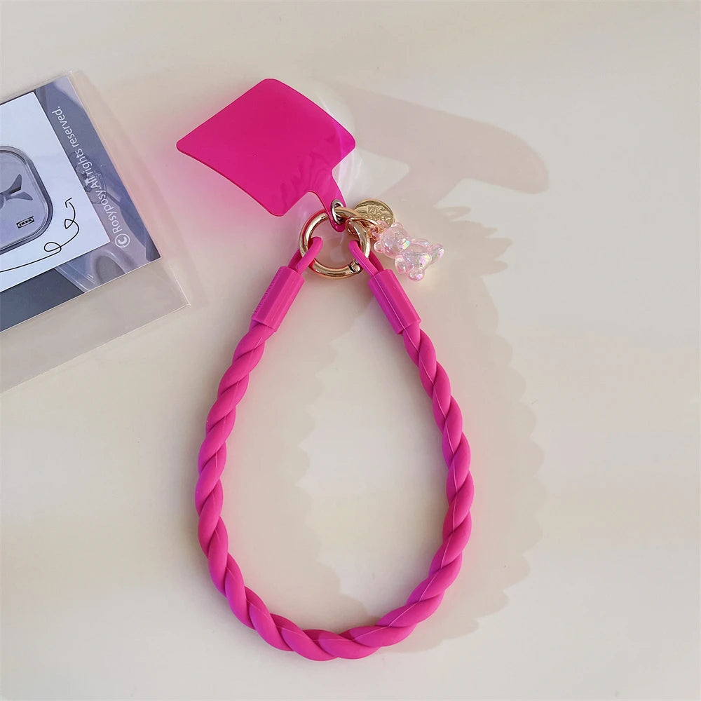 🎀 Lanyard con oso brillante – Correa cruzada larga para celular, diseño cute y deportivo