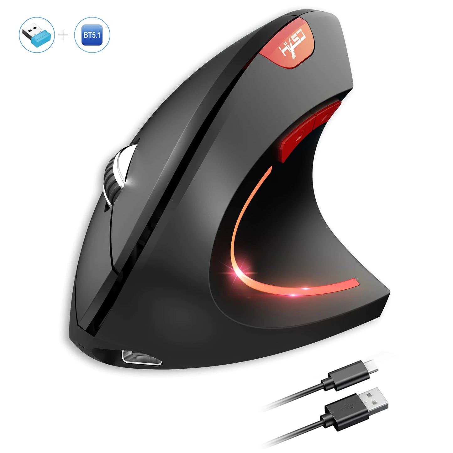 🖱️ Opción destacada: Mouse óptico ergonómico HXSJ, ABS, 2400DPI ajustable, recargable 600mAh, vertical para oficina y Mac