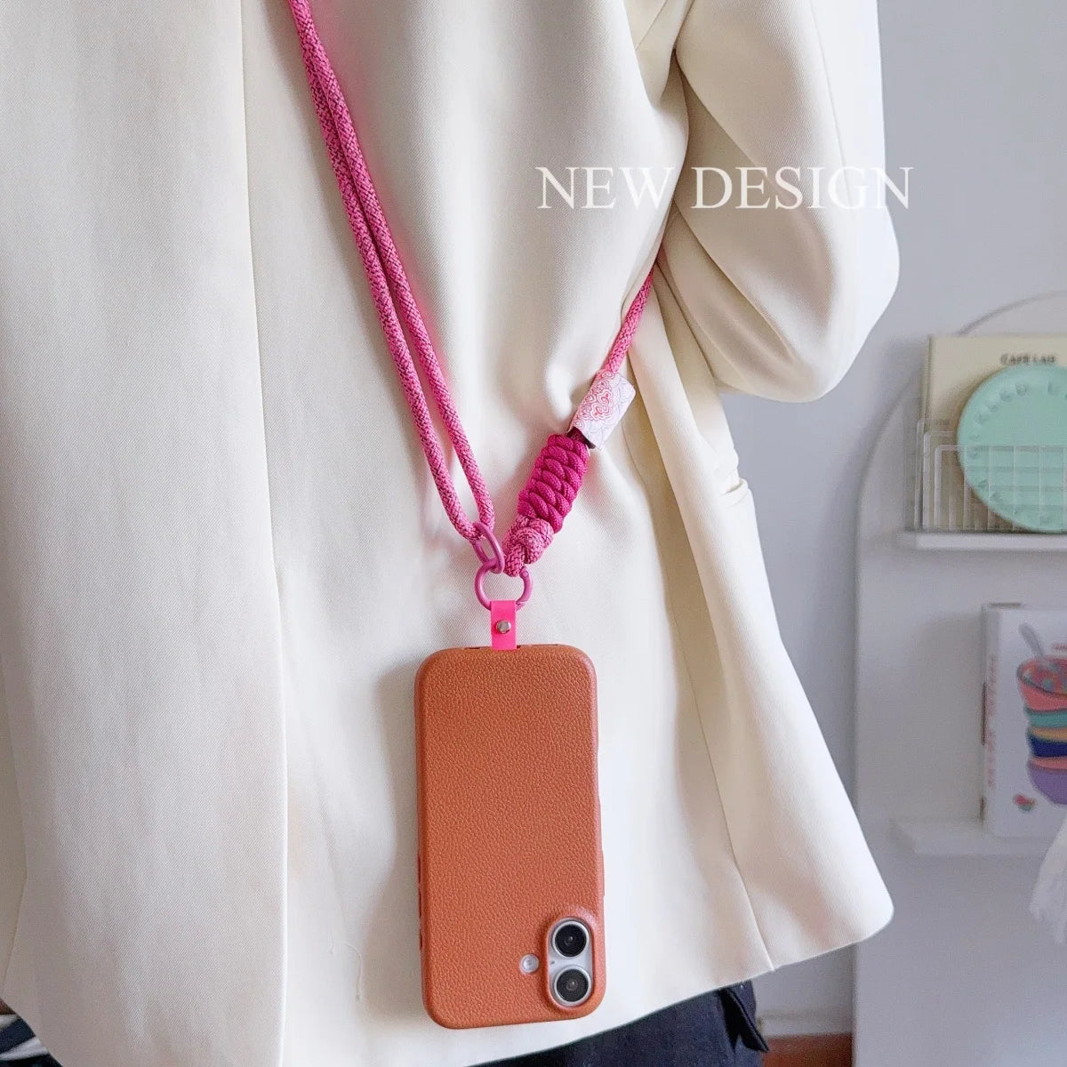 🎀 Lanyard Acrílico Estiloso – Correa cruzada de diseño universal para celular, anti pérdida, con clip y cuerda elegante