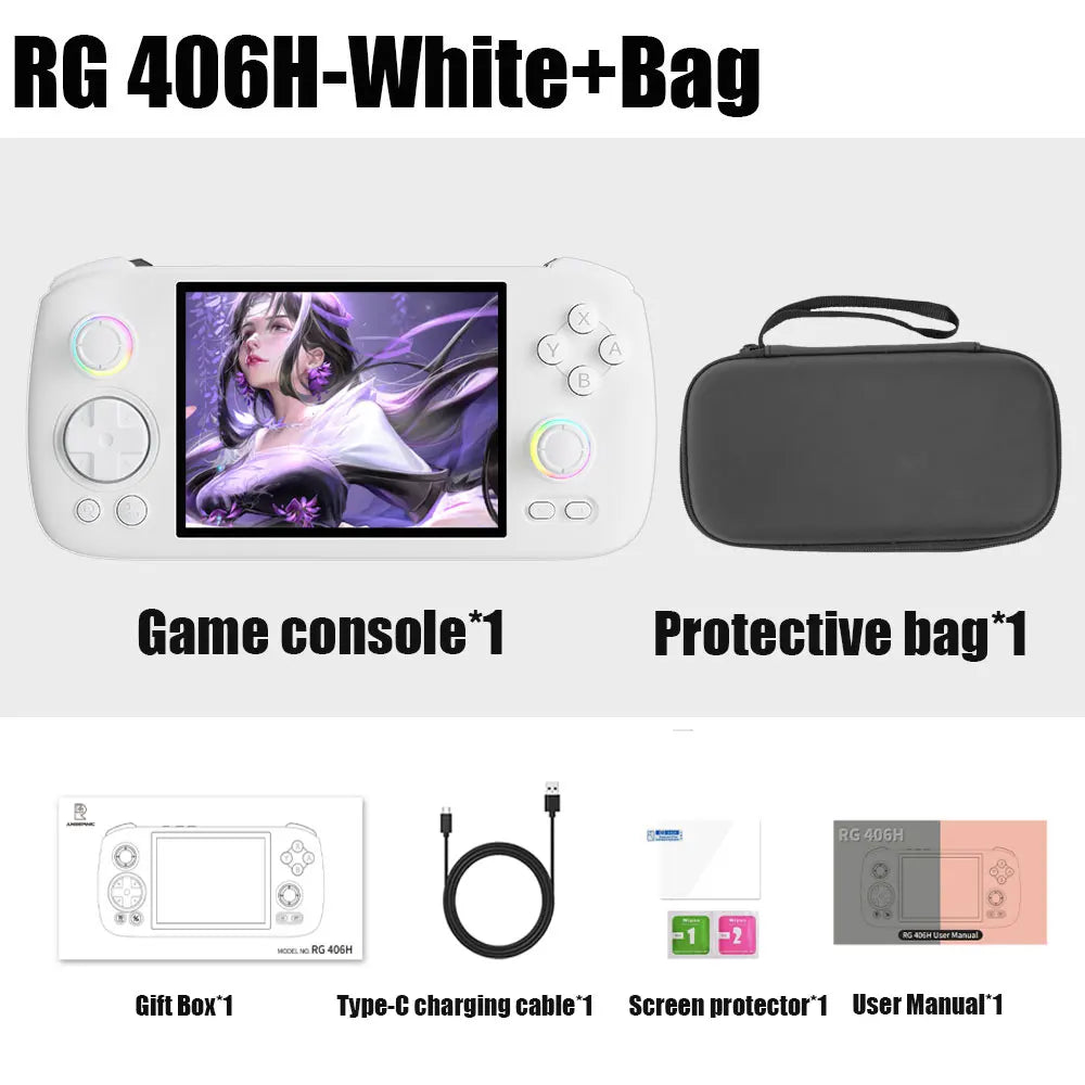 🎮🚀ANBERNIC RG406H – Potencia Android en Formato Retro Consola Portátil de 4" IPS, Android 13, Joysticks RGB y Más de 4000 Juegos