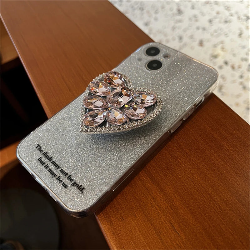 🎀 Soporte Brillante con Corazón – Griptok con diamantes y forma de corazón, estilo coreano para iPhone 14 Pro