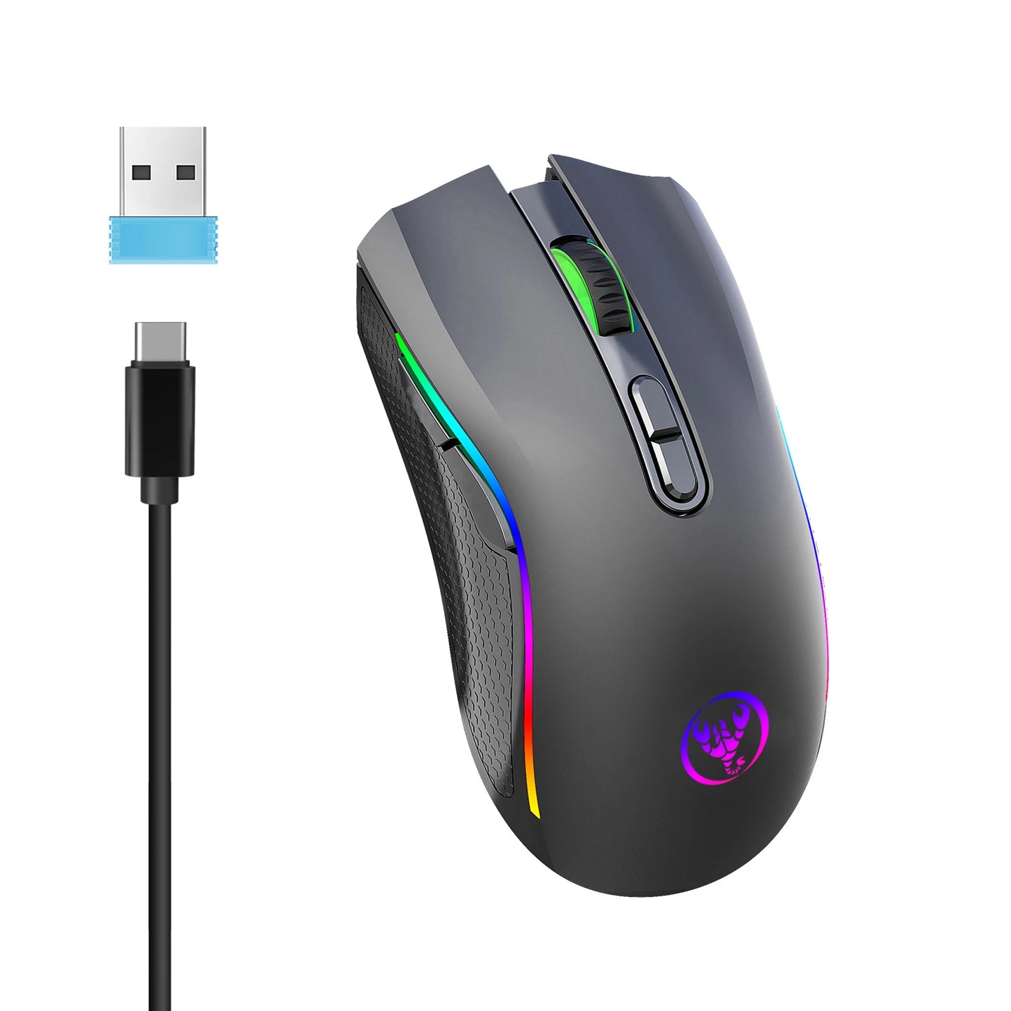 🖱️ HXSJ T69 Mouse ergonómico portátil inalámbrico 2.4G RGB para laptop y PC gamer