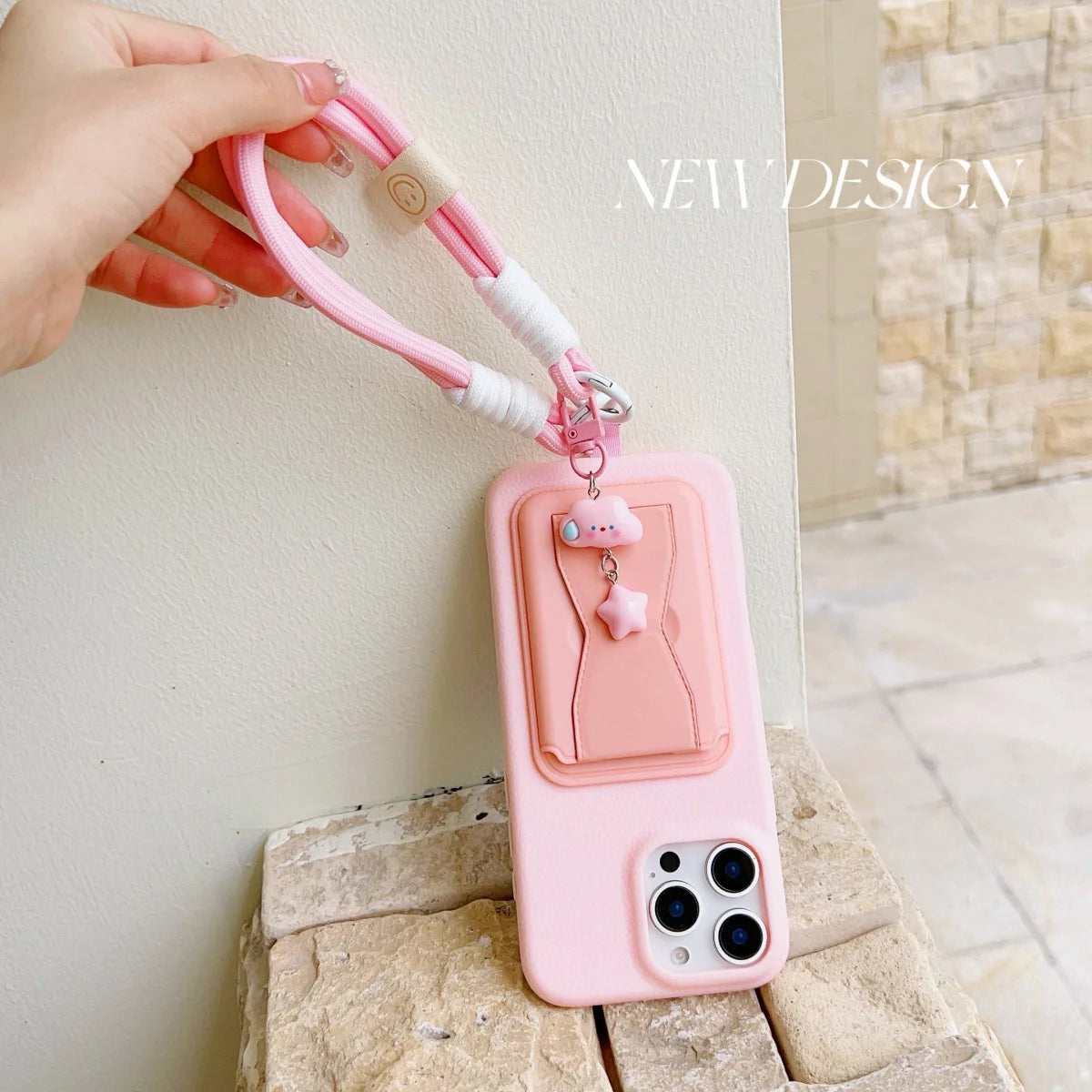 🎀 Lanyard con colgante de nube 3D – Correa de mano ajustable corta y cute, clip universal anticaída