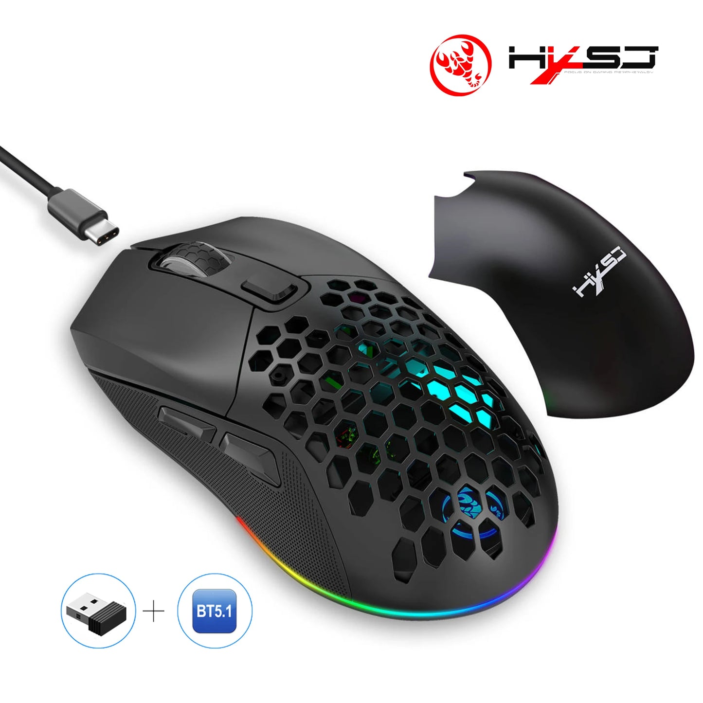🖱️ Mouse Inalámbrico T28 Dual Modo 🔄 | RGB con Doble Cubierta 🌈 Ultraligero ✨ Batería Recargable 600mAh 🔋 Ideal para Gaming 🎮