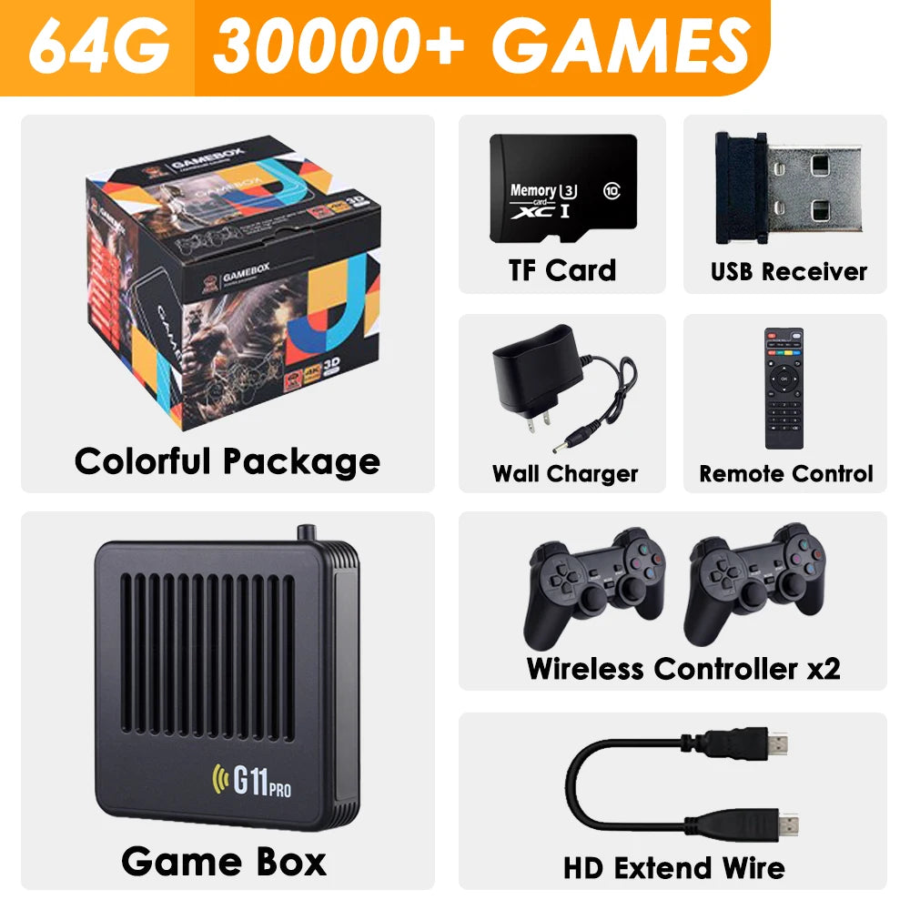 🎮 mpown Consola Retro G11 Pro | 64GB Almacenamiento 30,000 Juegos Integrados Controlador Inalámbrico Baja Latencia Salida 4K HDMI