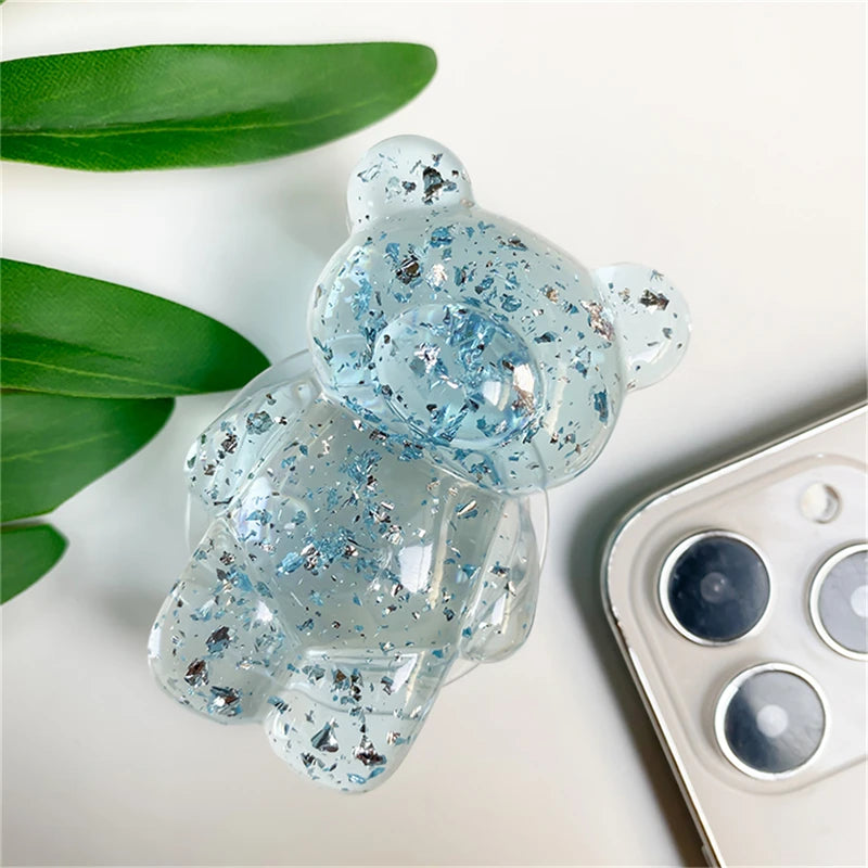 🎀 Soporte de Osito con Brillos – Griptok universal con escarcha y diseño cristalino, soporte para celular cute y brillante