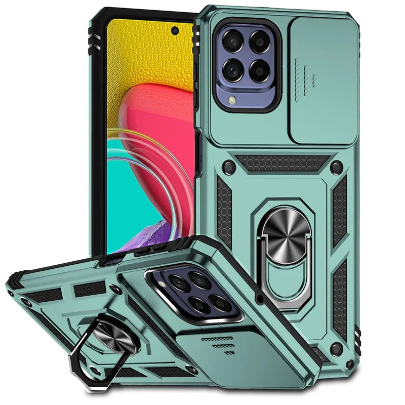 📱 Funda Galaxy M34 5G | Bumper híbrido con anillo y tapa de cámara