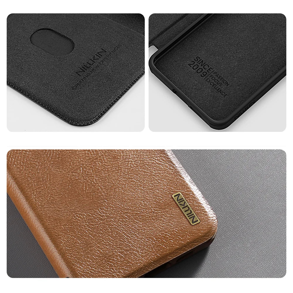 📱 Funda Galaxy S25 Edge | Leather Qin Flip con Protección de Cámara | Nillkin
