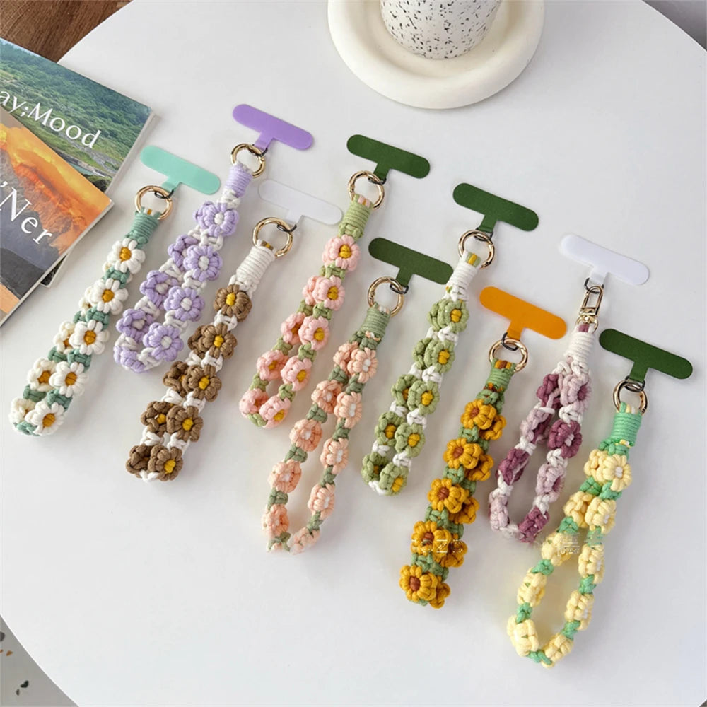 🎀 Pulsera de Flor Tejida de Lujo – Llavero con flor estilo boho, correa corta para la muñeca, ideal como regalo femenino