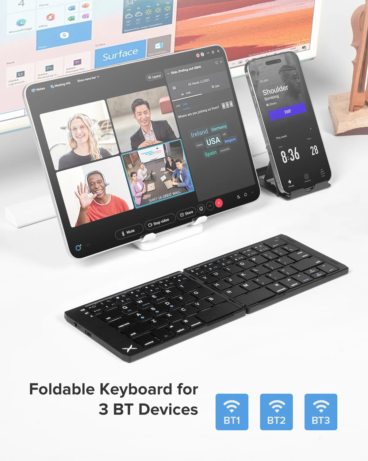 Delux ⌨️ KF19 Teclado Plegable Wireless Bluetooth | Recargable Portátil Compatible Windows, Android, iOS, Tablet y Móvil