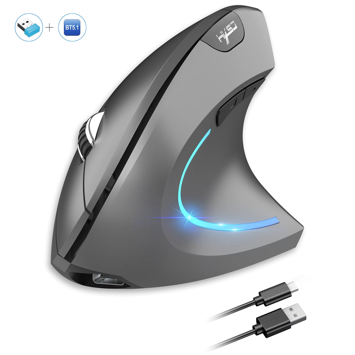 🖱️ Opción destacada: Mouse óptico ergonómico HXSJ, ABS, 2400DPI ajustable, recargable 600mAh, vertical para oficina y Mac