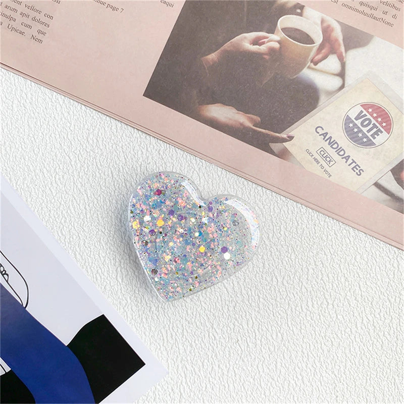 🎀 Soporte Epóxico de Corazón – Griptok coreano con brillo para iPhone o Samsung, accesorio de amor brillante y cómodo