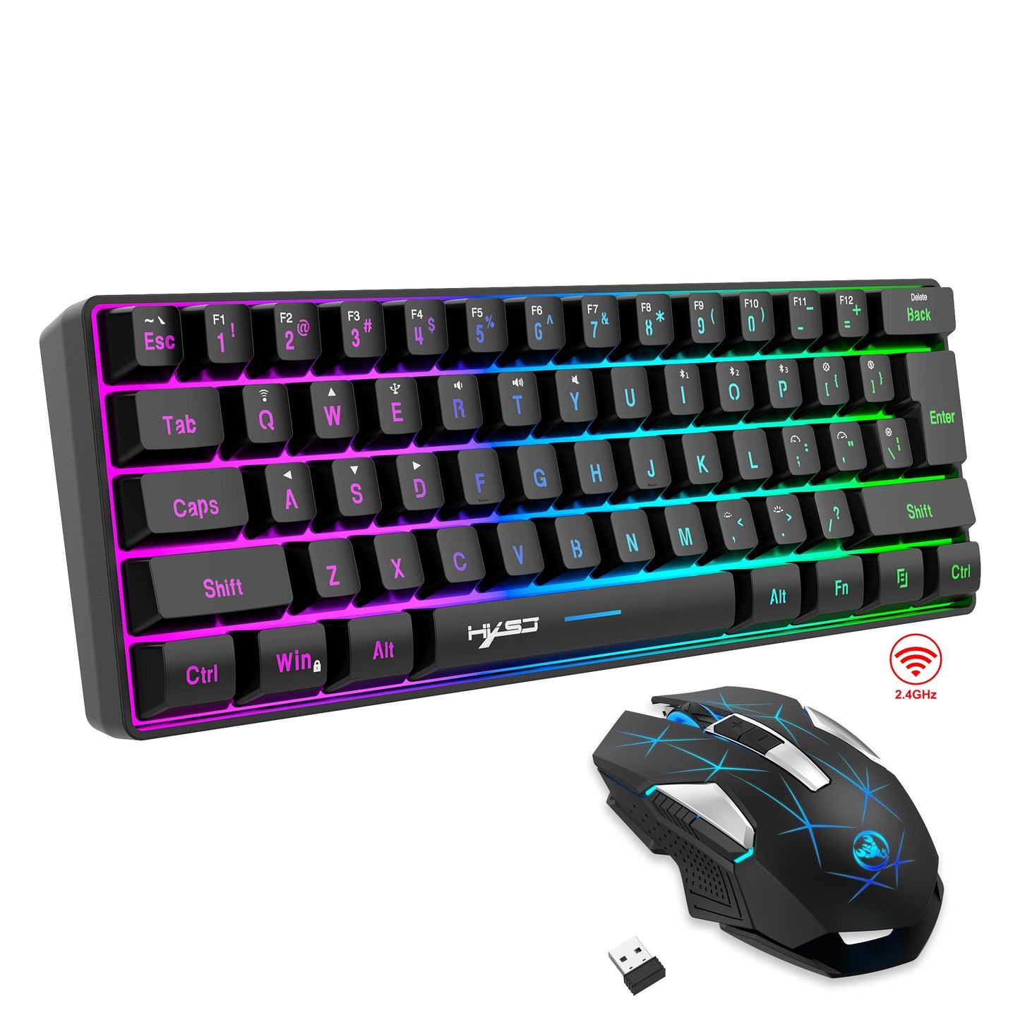 Combo Gamer Inalámbrico | Teclado Mecánico Compacto con Sensación Silenciosa RGB Retroiluminado Mouse Gamer para Desktop