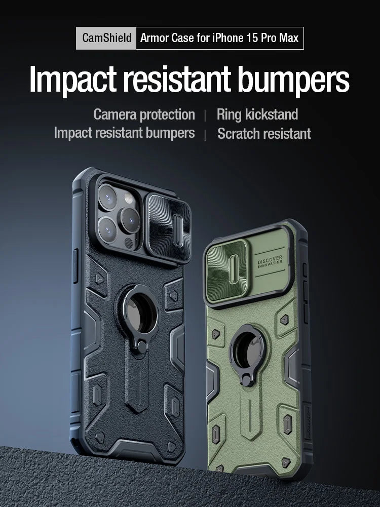 📱 Funda iPhone 15 Pro Max | CamShield Armor con Cámara Deslizante y Anillo Soporte | Nillkin