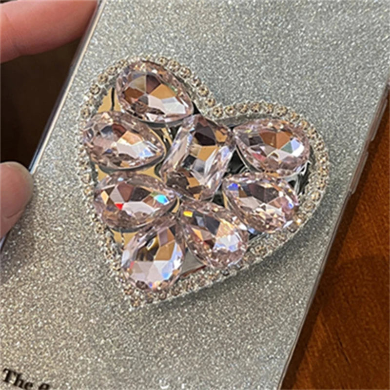 🎀 Soporte Brillante con Corazón – Griptok con diamantes y forma de corazón, estilo coreano para iPhone 14 Pro