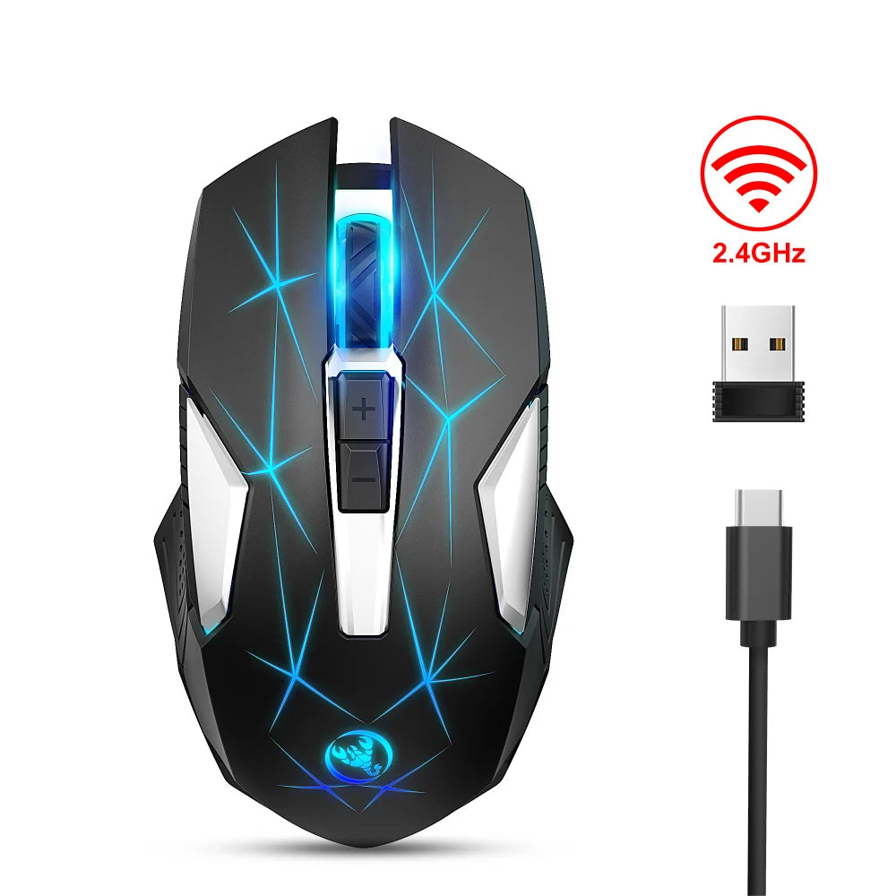 🖱️HXSJ Mouse Gamer Inalámbrico T300 2.4G | Batería Recargable 600mAh RGB Colorido Óptico 7D Para PC y Laptop