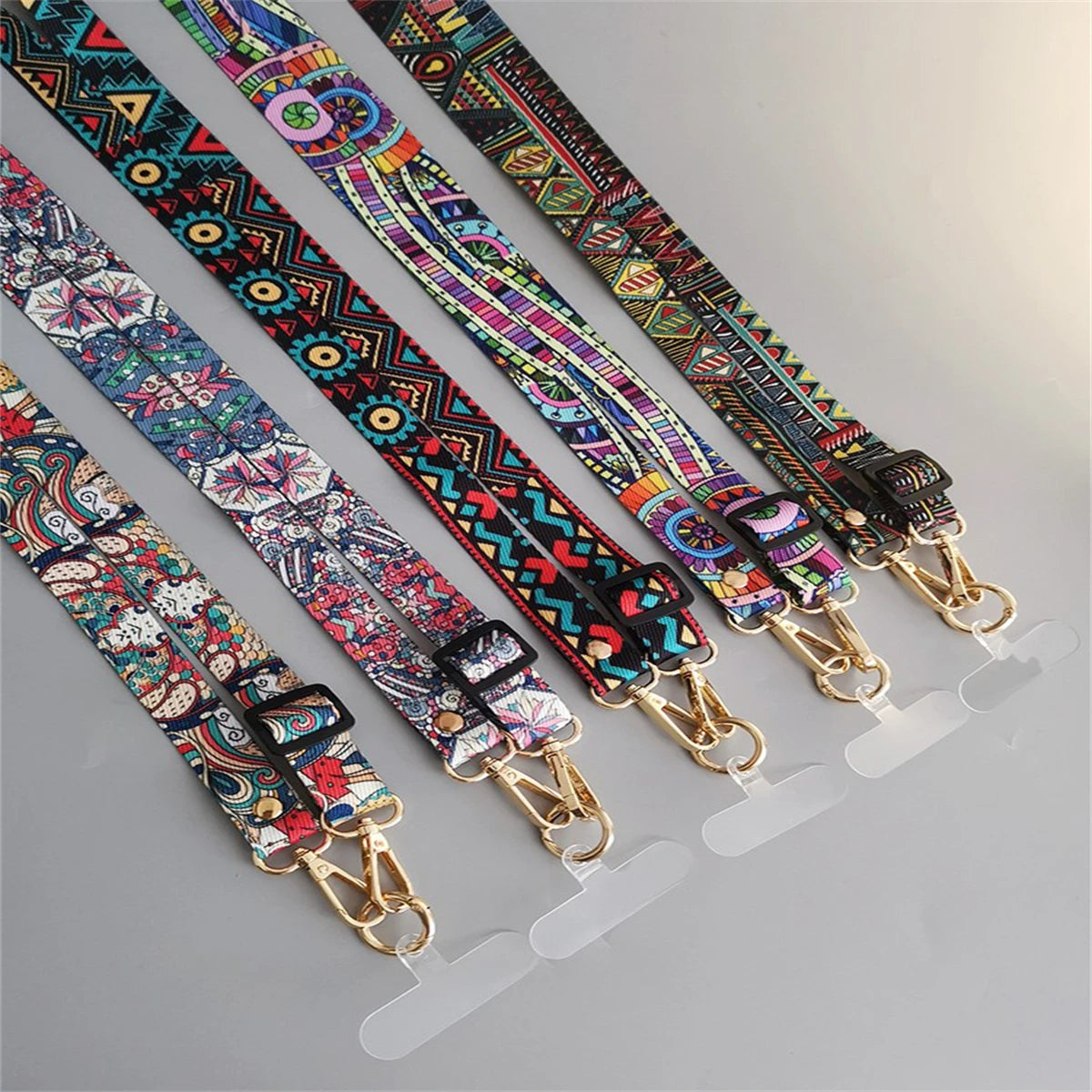 🎀 Clip para celular con patrón retro – Lanyard largo cruzado ajustable para cuello