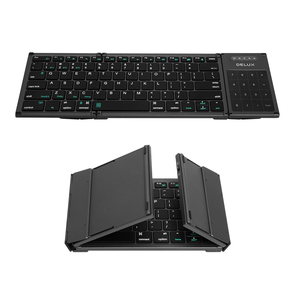 Delux ⌨️ Teclado Plegable Bluetooth Full Size | Ultra Slim con Touchpad 2-en-1 Soporte Multi-Dispositivo