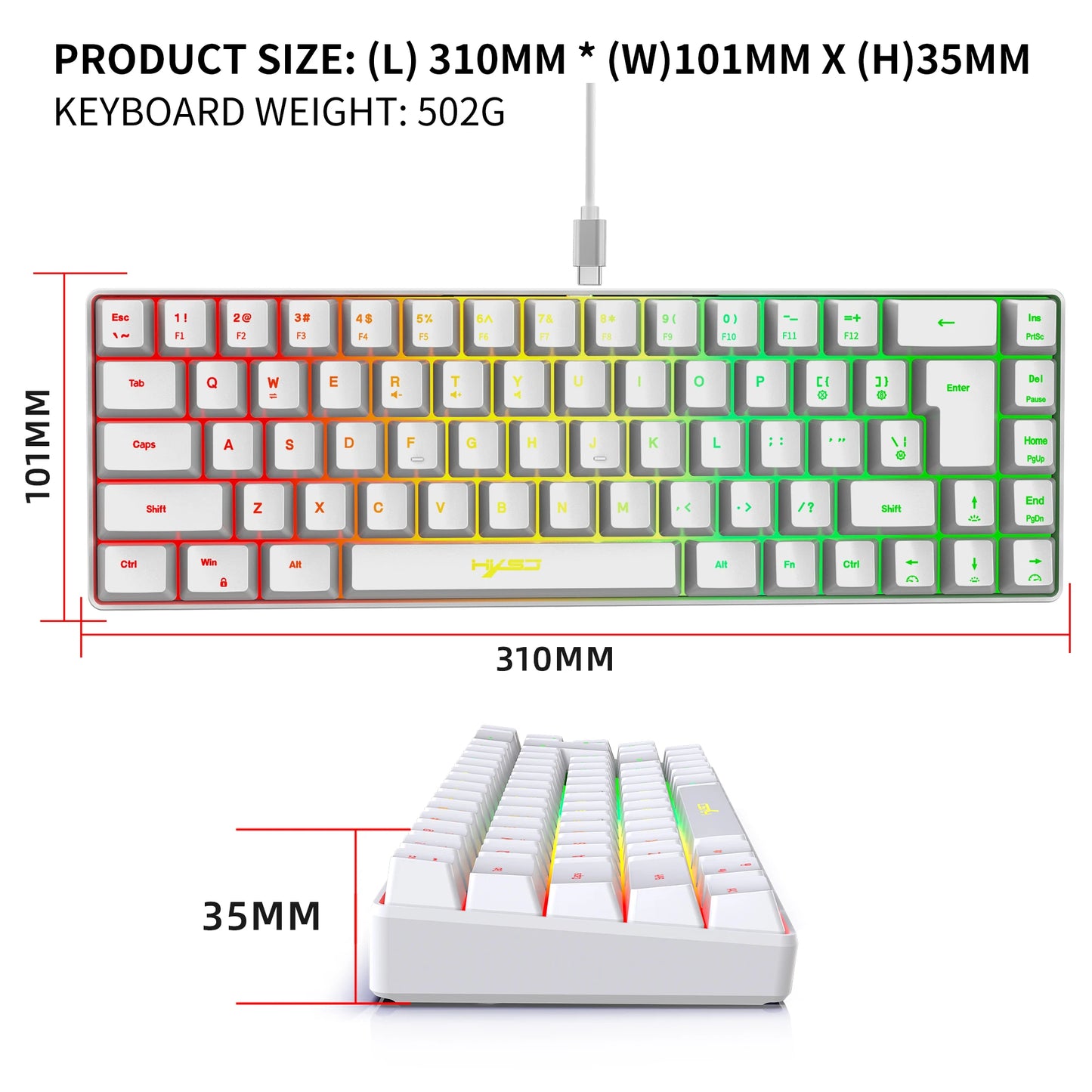 🎮 Kit Gamer 68 Teclas | Teclado con Retroiluminación RGB 🌈 Alámbrico 🔌 Tipo Membrana + Mouse Inalámbrico 🖱️ Portátil • Ideal para Hogar y Oficina 🏠💼