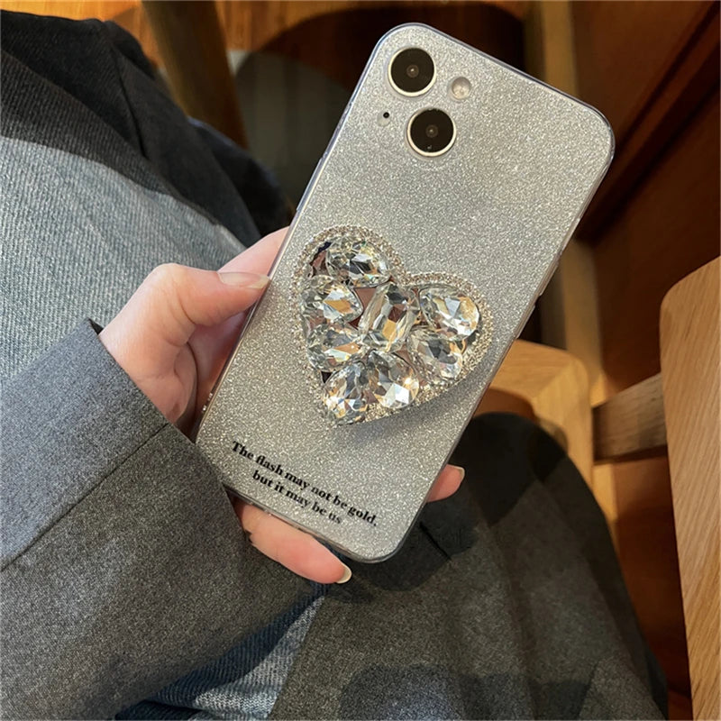 🎀 Soporte Brillante con Corazón – Griptok con diamantes y forma de corazón, estilo coreano para iPhone 14 Pro