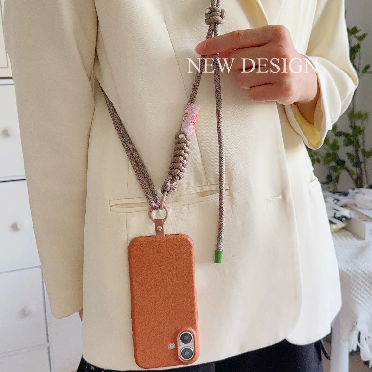 🎀 Lanyard Acrílico Estiloso – Correa cruzada de diseño universal para celular, anti pérdida, con clip y cuerda elegante