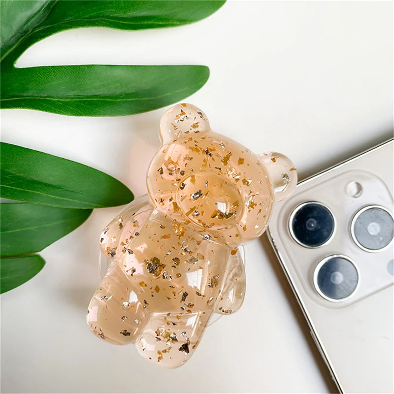 🎀 Soporte de Osito con Brillos – Griptok universal con escarcha y diseño cristalino, soporte para celular cute y brillante