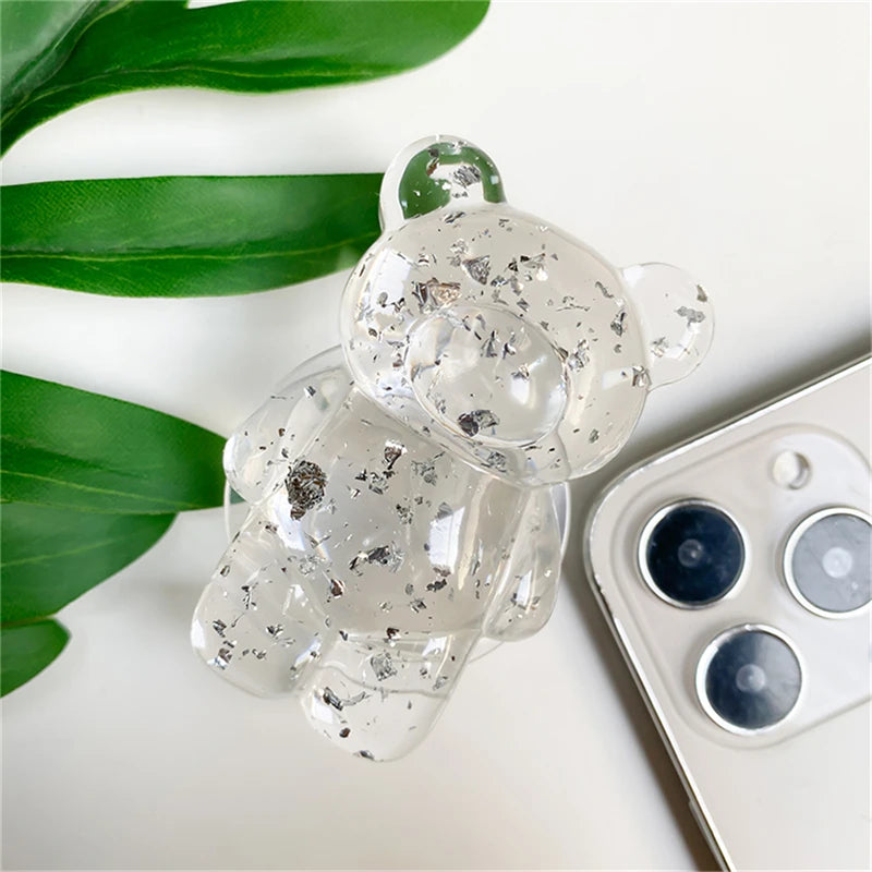 🎀 Soporte de Osito con Brillos – Griptok universal con escarcha y diseño cristalino, soporte para celular cute y brillante