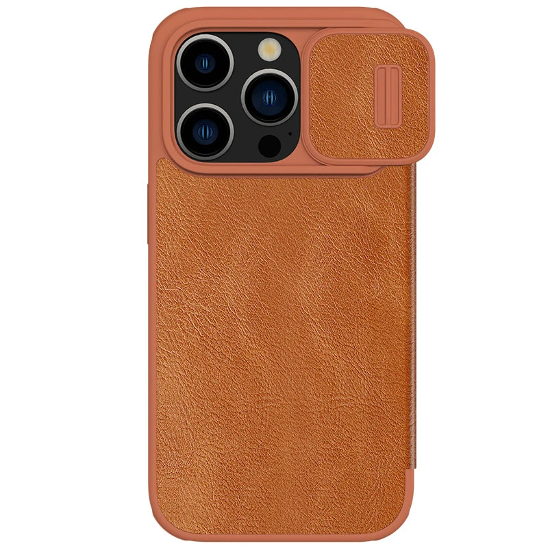📱 Funda iPhone 15 / 15 Pro | Qin Cuero con Bolsillo y Protección de Lente | Nillkin