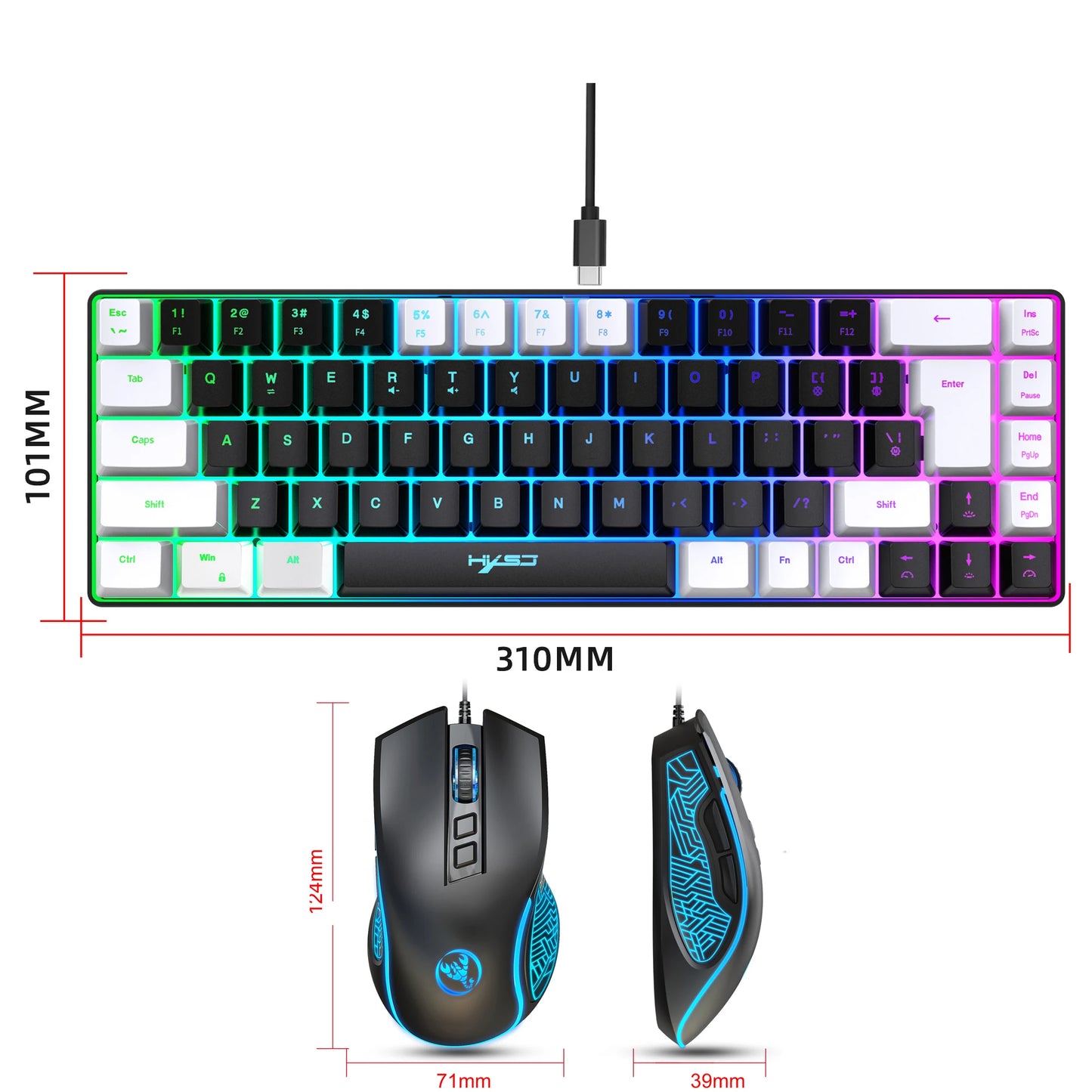 🎮 Combo Gamer Mini V200 2024 🆕 | Teclado Compacto 68 Teclas con Sensación Mecánica ⌨️ + Mouse RGB Luminoso 🌈 Ideal para PC Gaming 💻🖱️