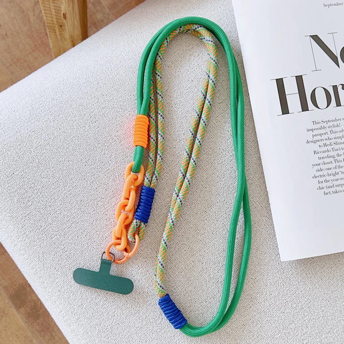 🎀 Lanyard Coreano de Moda – Correa cruzada de estilo moderno, con diseño tipo patchwork, ideal para uso diario y exterior