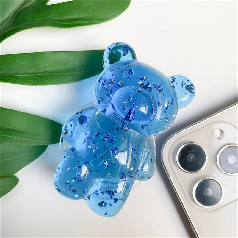 🎀 Soporte de Osito con Brillos – Griptok universal con escarcha y diseño cristalino, soporte para celular cute y brillante