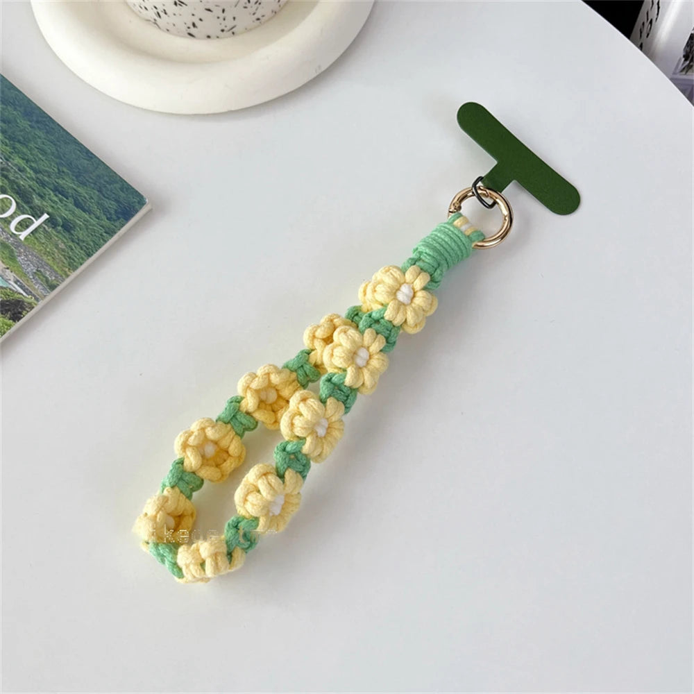 🎀 Pulsera de Flor Tejida de Lujo – Llavero con flor estilo boho, correa corta para la muñeca, ideal como regalo femenino