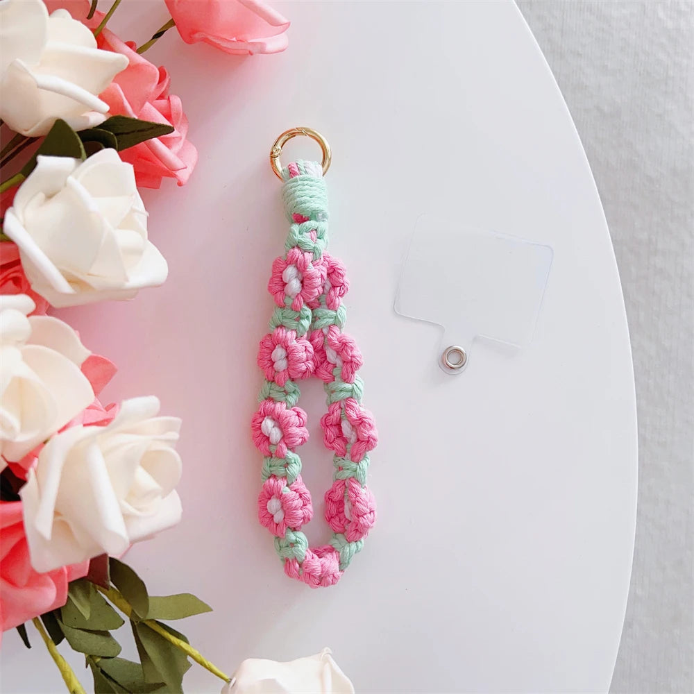 🎀 Llavero de margarita macramé – Pulsera bohemia estilo vintage, charm para bolso o llaves